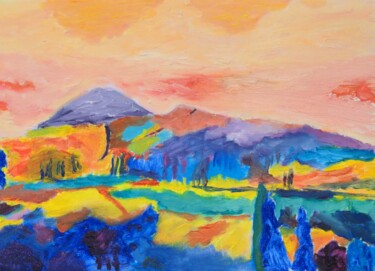 Pittura intitolato "Montagne" da Barbour, Opera d'arte originale, Olio