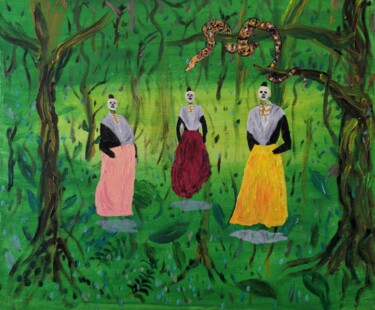 Painting titled "Provençales" by Barbour, Original Artwork, Oil Mounted on Cardboard