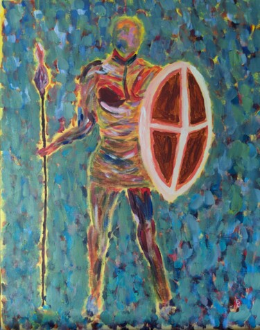 Painting titled "Guerrier 1" by Barbour, Original Artwork, Acrylic