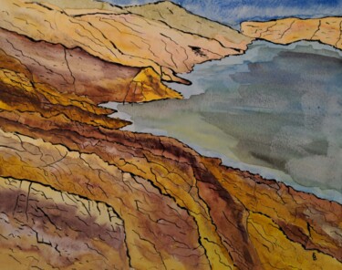 Pintura titulada "La côte à Houat" por Barbour, Obra de arte original, Acuarela