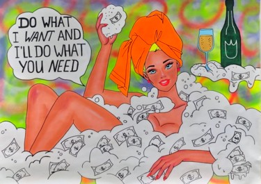 绘画 标题为“Money bathing” 由Barbsie, 原创艺术品, 丙烯