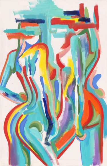 Schilderij getiteld "Under the rainbow" door Barbsie, Origineel Kunstwerk, Olie