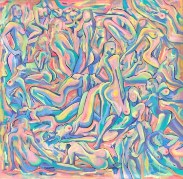 Peinture intitulée "Colored Erotic Nigh…" par Barbsie, Œuvre d'art originale, Huile