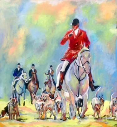 Painting titled "Hunting" by Barbsie, Original Artwork, Oil Mounted on Wood Stretcher frame
