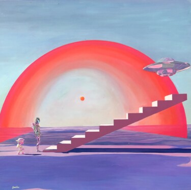 Peinture intitulée "Boarding to the Out…" par Barbsie, Œuvre d'art originale, Huile