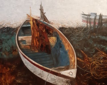 Schilderij getiteld "La barca vieja" door Elena Pokasanieva, Origineel Kunstwerk, Olie