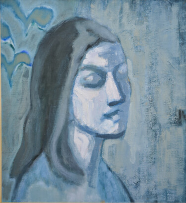 Картина под названием "Blue portrait" - Yuliya Bardun, Подлинное произведение искусства, Масло Установлен на Деревянная рама…