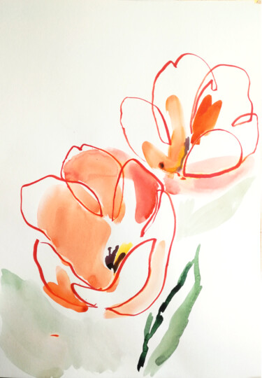 Painting titled "March flowers II" by Yuliya Bardun, Original Artwork, Watercolor