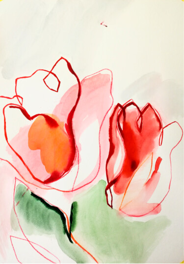 Painting titled "Red flowers" by Yuliya Bardun, Original Artwork, Watercolor