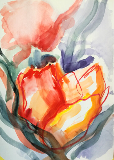 Peinture intitulée "Red reflection" par Yuliya Bardun, Œuvre d'art originale, Aquarelle