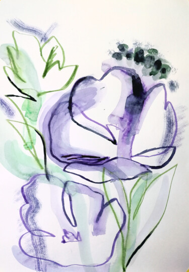 Painting titled "Purple flower II" by Yuliya Bardun, Original Artwork, Watercolor