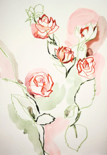 Pittura intitolato "Roses I" da Yuliya Bardun, Opera d'arte originale, Acquarello