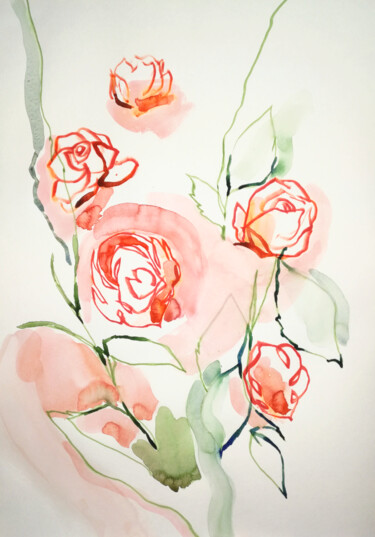 Ζωγραφική με τίτλο "Roses II" από Yuliya Bardun, Αυθεντικά έργα τέχνης, Ακουαρέλα