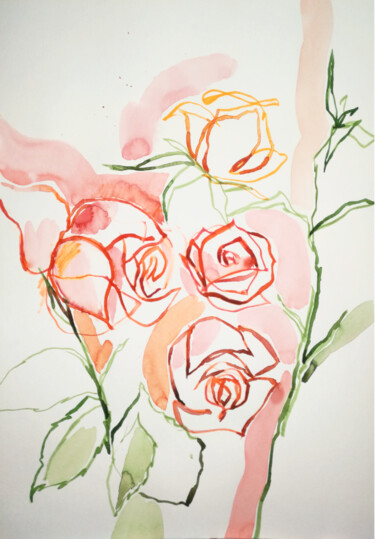 Картина под названием "Roses IV" - Yuliya Bardun, Подлинное произведение искусства, Акварель