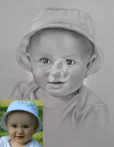 Drawing titled "bebe-chapeau.jpg" by Karmailo, Original Artwork, Charcoal