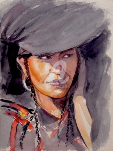 Painting titled "CHANDRA" by Karmailo, Original Artwork, Watercolor