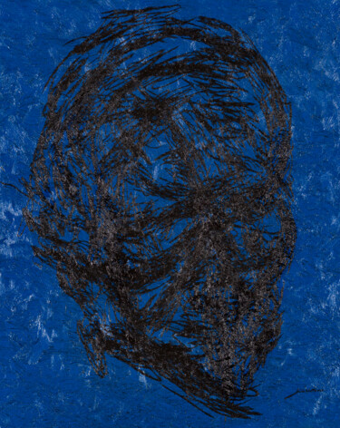 Painting titled "Portrait in Blue II" by Ihar Barkhatkou, Original Artwork, Oil