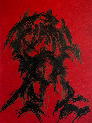 Painting titled "Red Portrait II" by Ihar Barkhatkou, Original Artwork, Oil