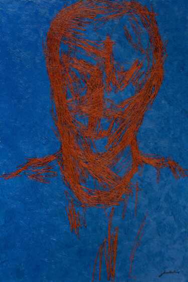 Ζωγραφική με τίτλο "Portrait in Blue an…" από Ihar Barkhatkou, Αυθεντικά έργα τέχνης, Λάδι Τοποθετήθηκε στο Ξύλινο φορείο σκ…