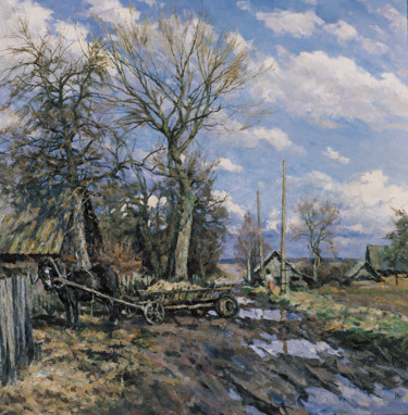Painting titled "Spring in Khoruzhi" by Igor Barkhatkov, Original Artwork, Oil