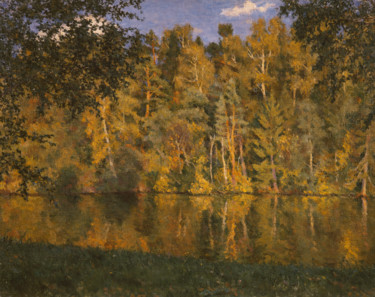 Painting titled "Golden Reflection" by Igor Barkhatkov, Original Artwork, Oil