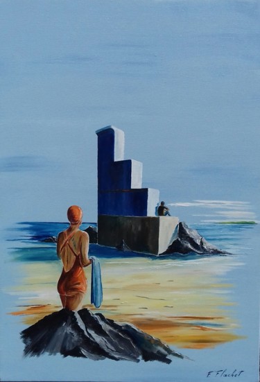 Malerei mit dem Titel "Pause baignade" von Flachet, Original-Kunstwerk, Öl
