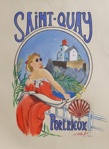 Desenho intitulada "Affiche Saint Quay…" por Flachet, Obras de arte originais, Óleo