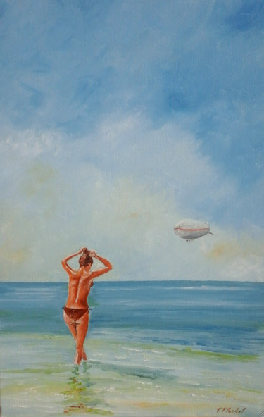 Painting titled "Baignade vue du ciel" by Flachet, Original Artwork, Oil