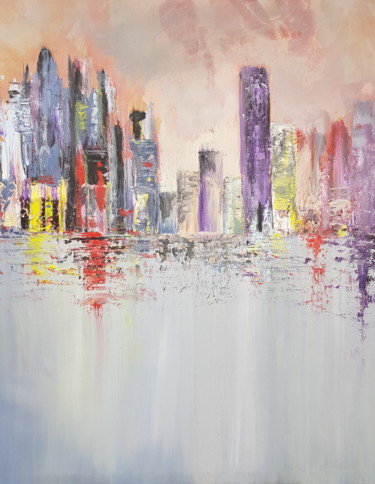 Painting titled "city center" by Adel Barnat, Original Artwork, Acrylic