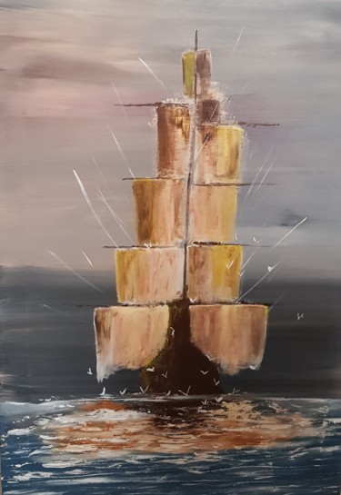 Painting titled "old ship" by Adel Barnat, Original Artwork, Acrylic