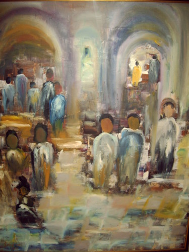 Painting titled "Market of the old t…" by Adel Barnat, Original Artwork, Oil