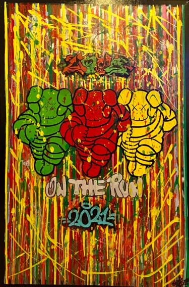Schilderij getiteld "Love on the run" door Baroke, Origineel Kunstwerk, Acryl Gemonteerd op Frame voor houten brancard