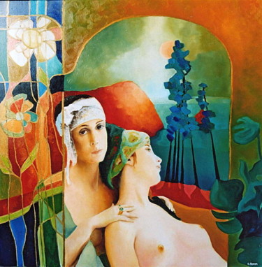 Peinture intitulée "les dames du vitrail" par Baron, Œuvre d'art originale, Huile