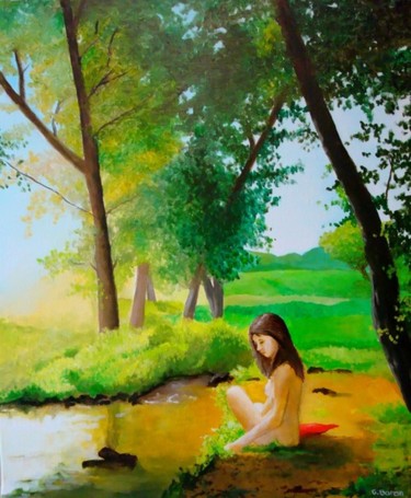 Painting titled "le ruisseau" by Baron, Original Artwork, Oil
