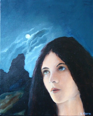 Painting titled "pleine-lune" by Baron, Original Artwork, Oil