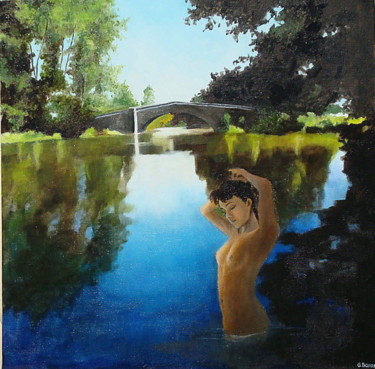 Peinture intitulée "baignade" par Baron, Œuvre d'art originale, Huile