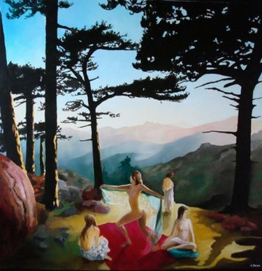 Peinture intitulée "danse sous les pins" par Baron, Œuvre d'art originale, Huile