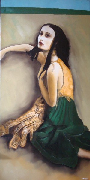 Peinture intitulée "la dame du mur" par Baron, Œuvre d'art originale, Huile