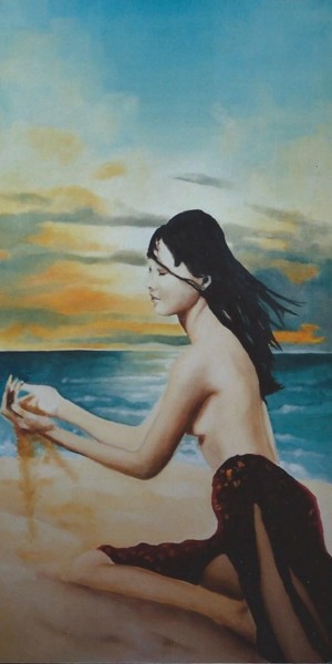 Painting titled "la fille de la plage" by Baron, Original Artwork, Oil