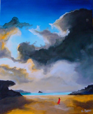 Painting titled "la plage" by Baron, Original Artwork, Oil