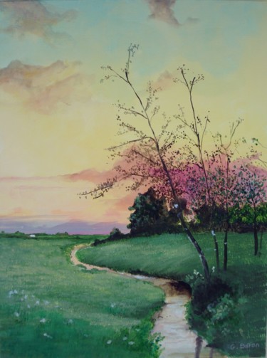 Peinture intitulée "le petit ruisseau" par Baron, Œuvre d'art originale, Huile