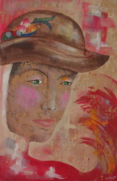 Peinture intitulée "Jeune fille au chap…" par Baron Samdi, Œuvre d'art originale, Huile