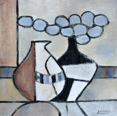 Painting titled "Vase noir" by René Barranco, Original Artwork, Oil