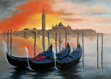 Painting titled "San-Giorgio-Maggior…" by René Barranco, Original Artwork, Oil Mounted on Wood Stretcher frame