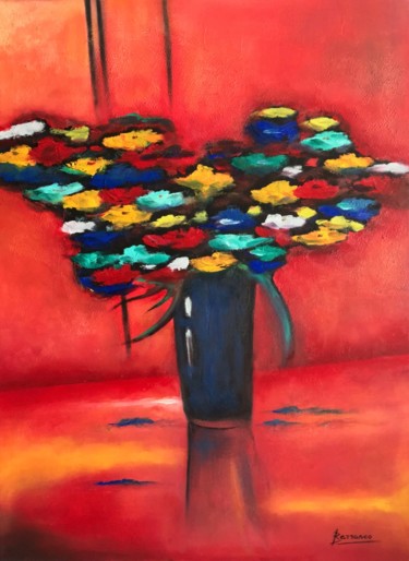 Pintura intitulada "Bouquet-multicolor.…" por René Barranco, Obras de arte originais, Óleo