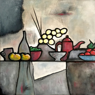 Painting titled "Petit-déjeuner-a-la…" by René Barranco, Original Artwork, Oil