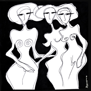 Drawing titled "les-trois-belles.jpg" by René Barranco, Original Artwork, Ink