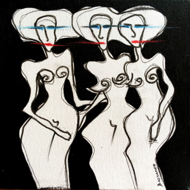 Pintura intitulada "Les trois belles" por René Barranco, Obras de arte originais, Óleo