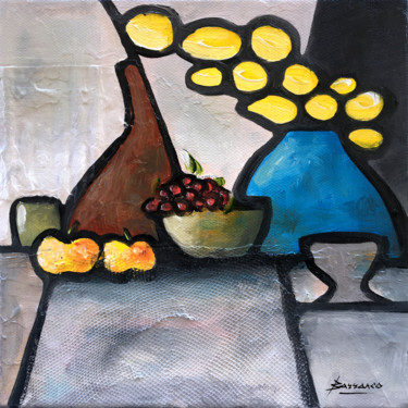 Peinture intitulée "Deux pommes" par René Barranco, Œuvre d'art originale, Huile