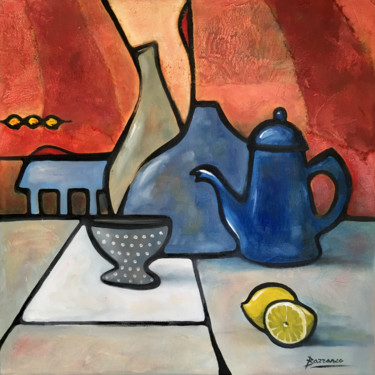 Painting titled "Café citron" by René Barranco, Original Artwork, Oil
